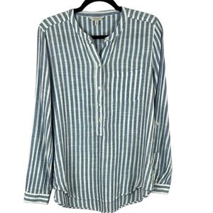 Lucky Brand Flawed Modal Blend Blue and White Half Button Up Blouse Size M